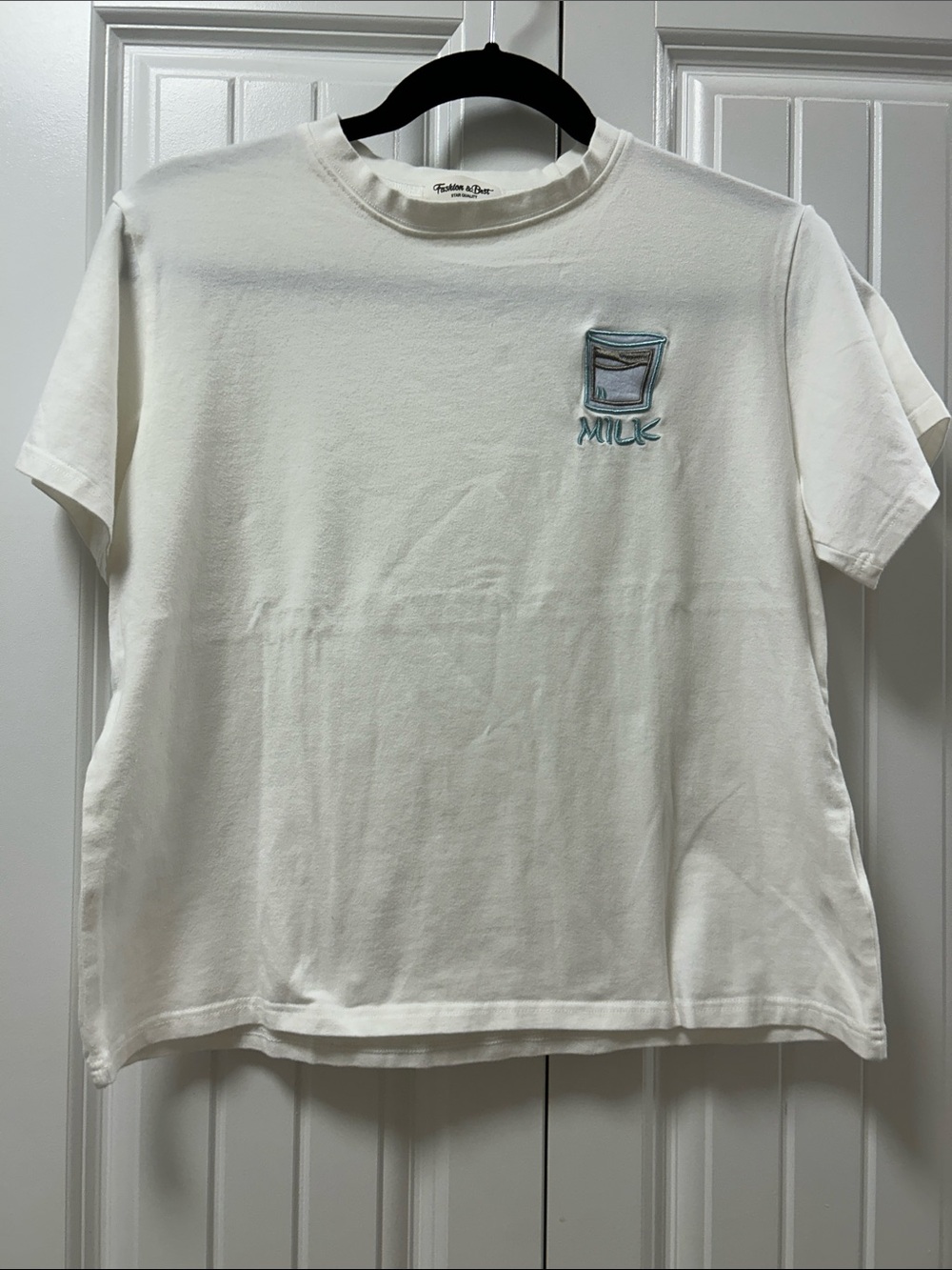 Milk Cartoon Embroidered Tshirt White